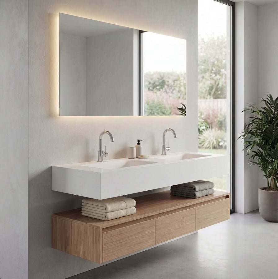 71” Smoked Oak Double Sink Floating Vanity - Vanity71"