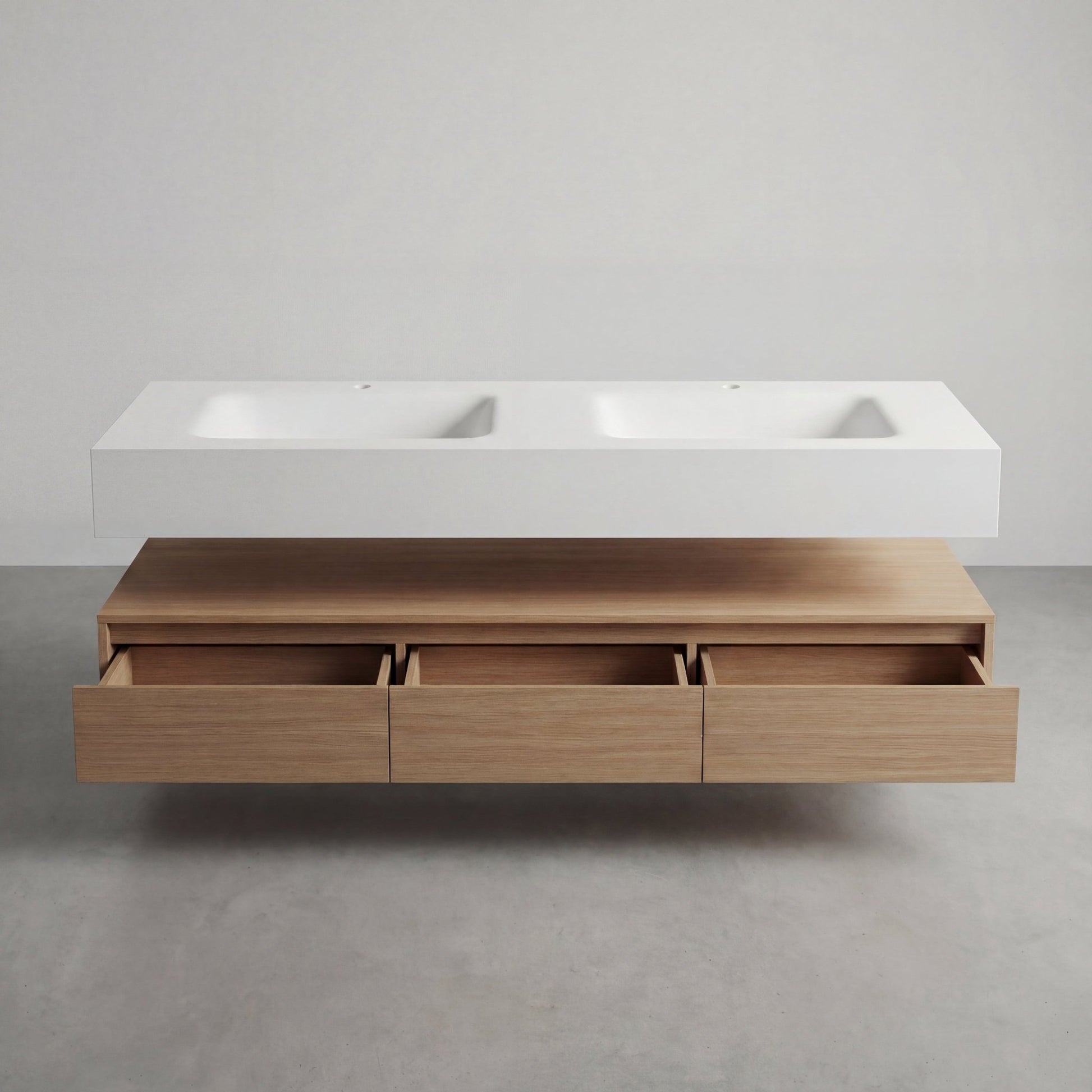 71” Smoked Oak Double Sink Floating Vanity - Vanity71"