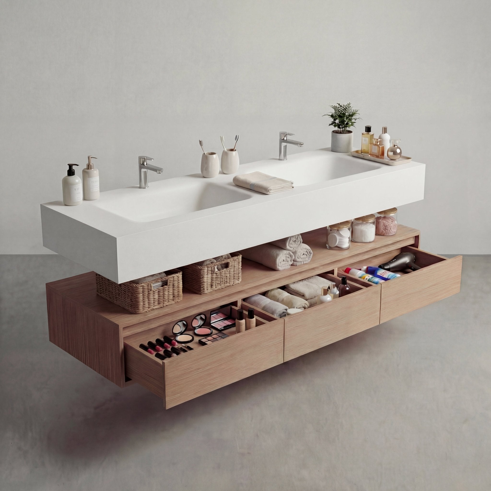 71” Smoked Oak Double Sink Floating Vanity - Vanity71"