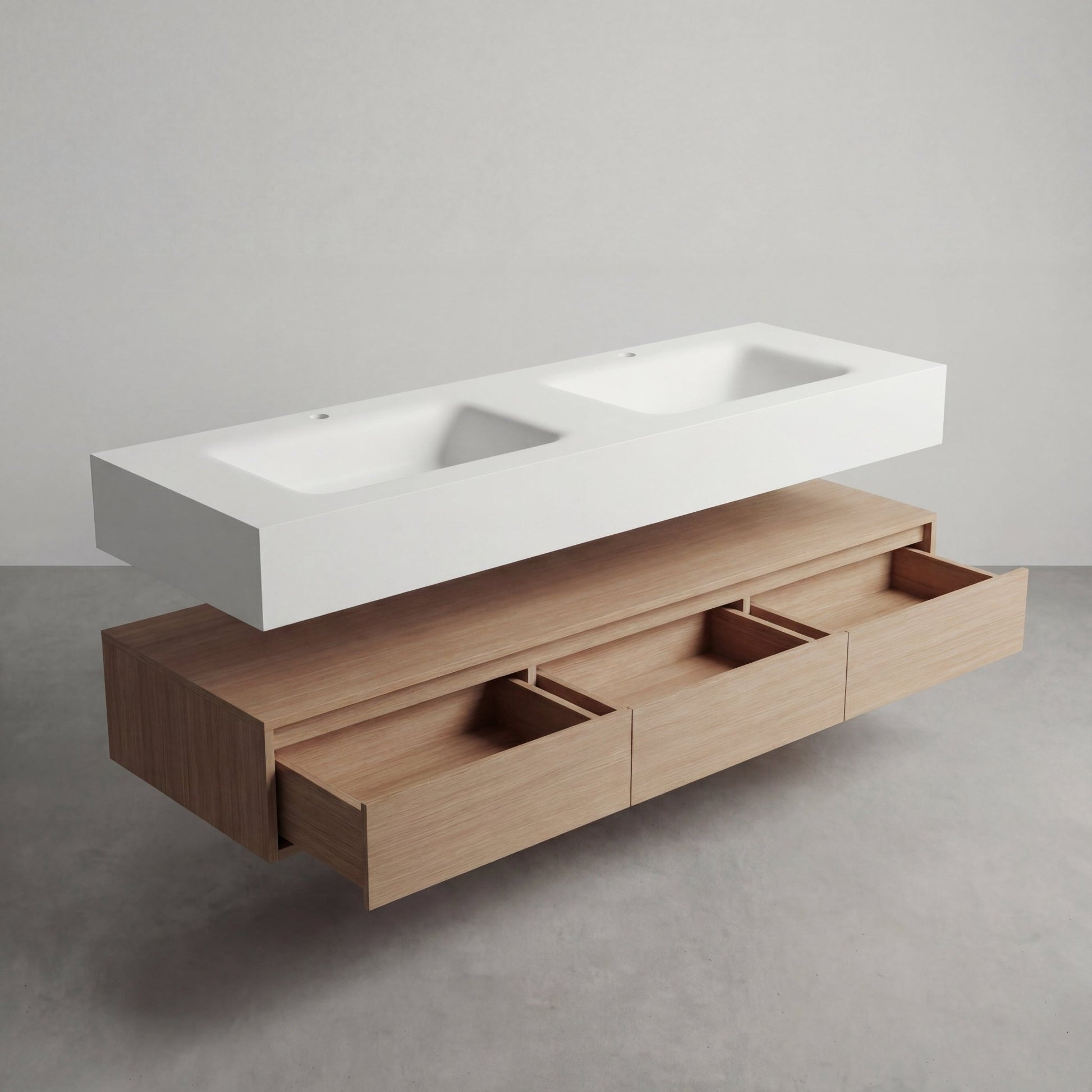 71” Smoked Oak Double Sink Floating Vanity - Vanity71"