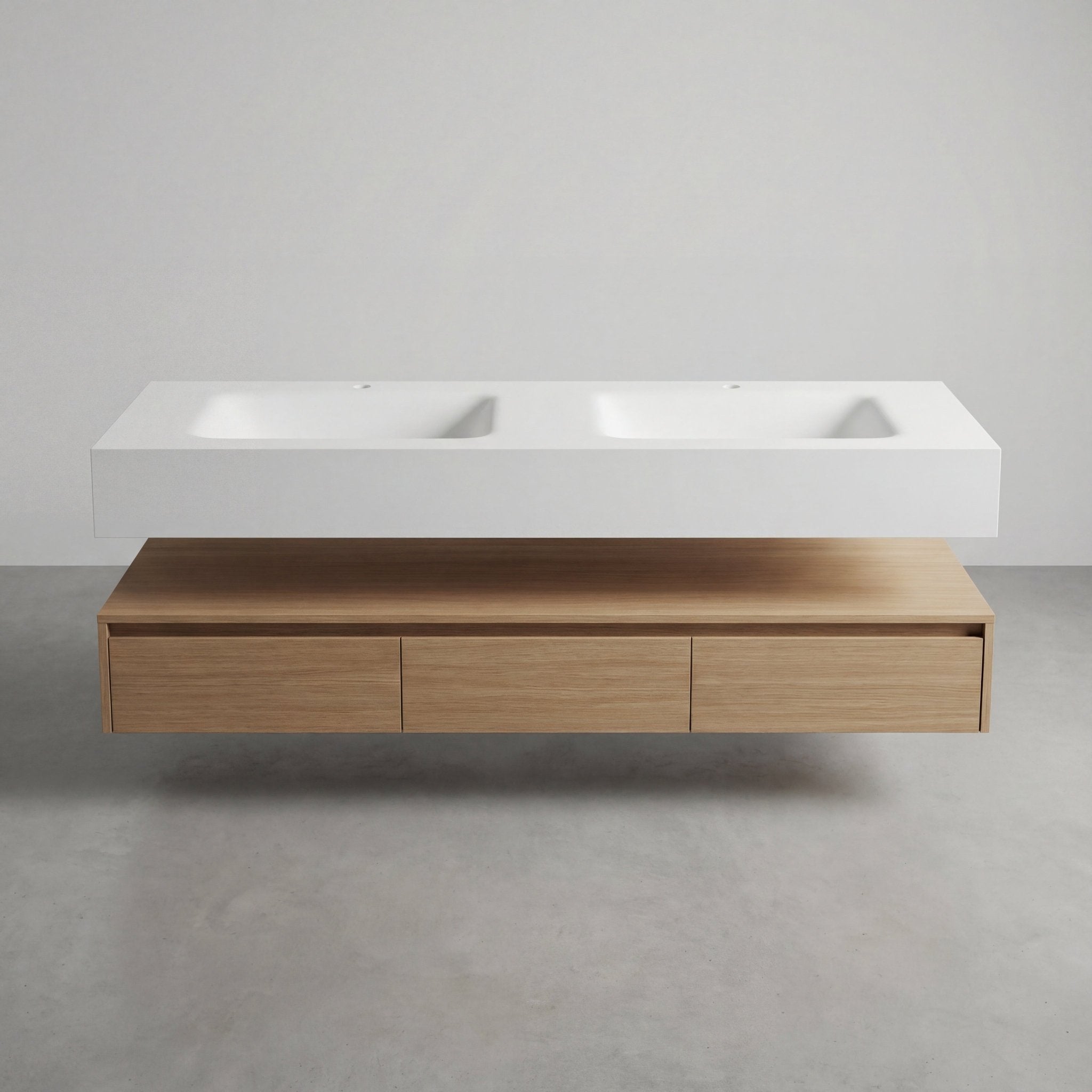 71” Smoked Oak Double Sink Floating Vanity - Vanity71"