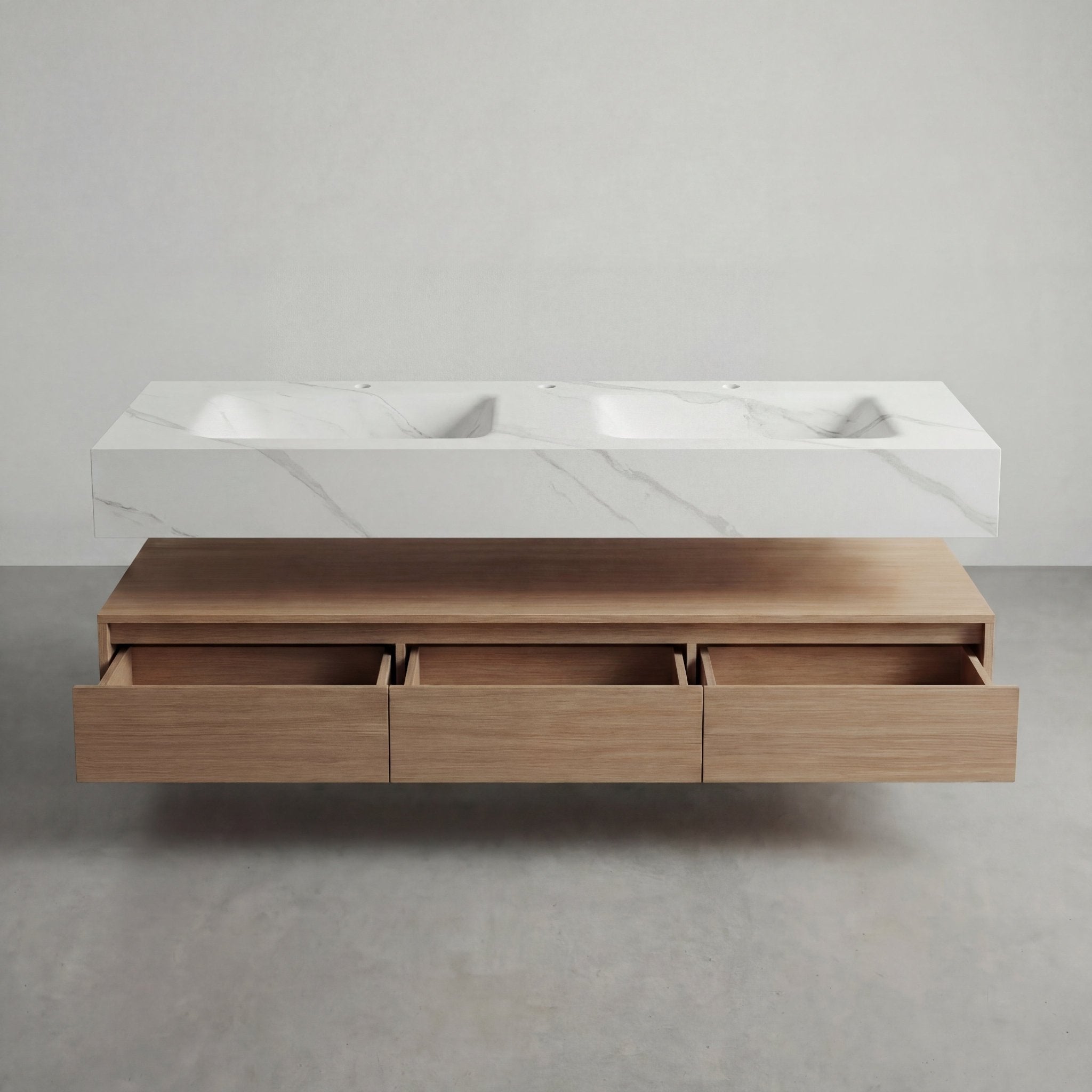 71” Smoked Oak Double Sink Floating Vanity - Vanity71"