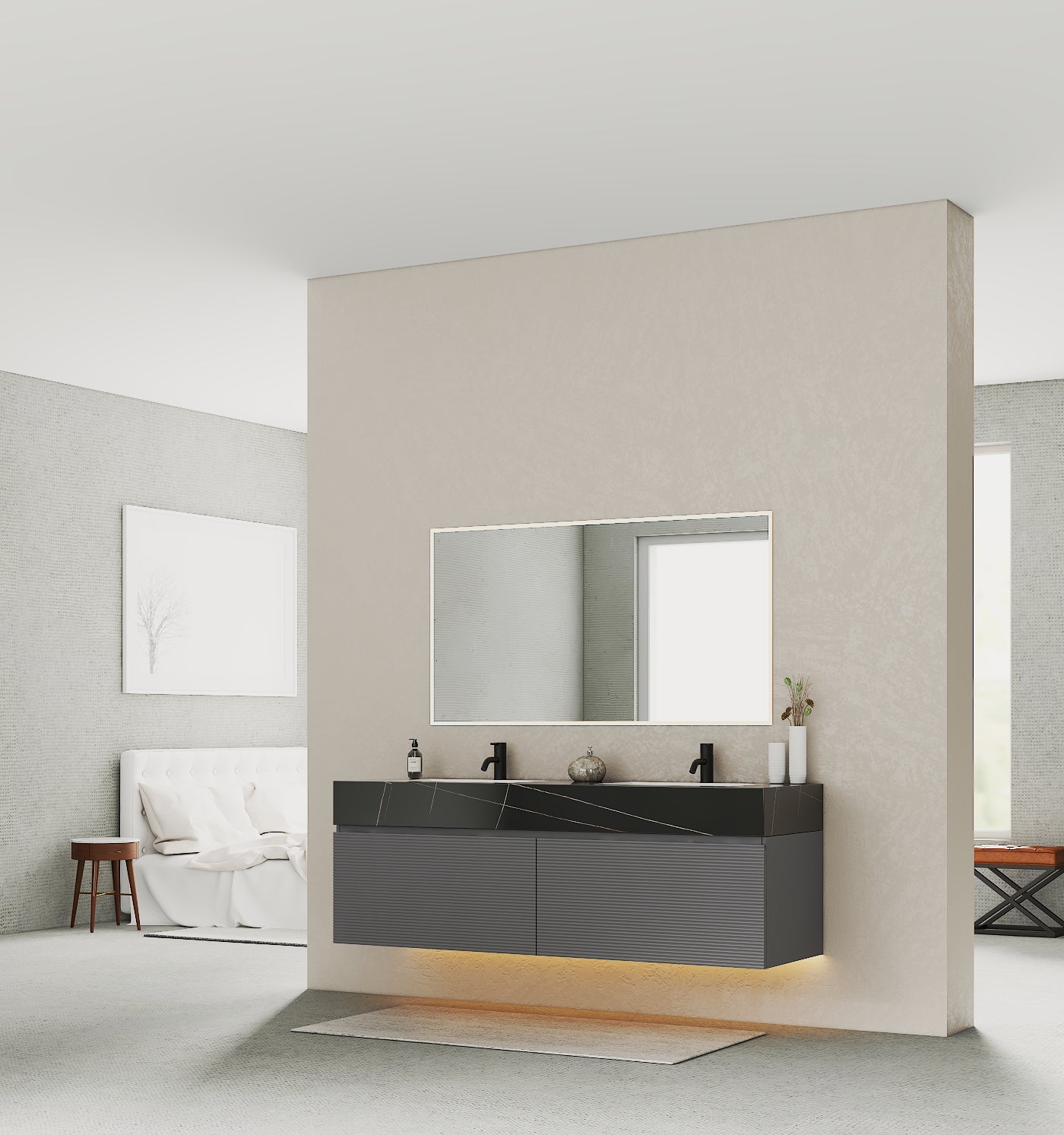 71'' Stone Top with Dark Gray Engineered Wood Floating Bathroom Vanity - Vanity71" x 22.5" NeoNova Decor