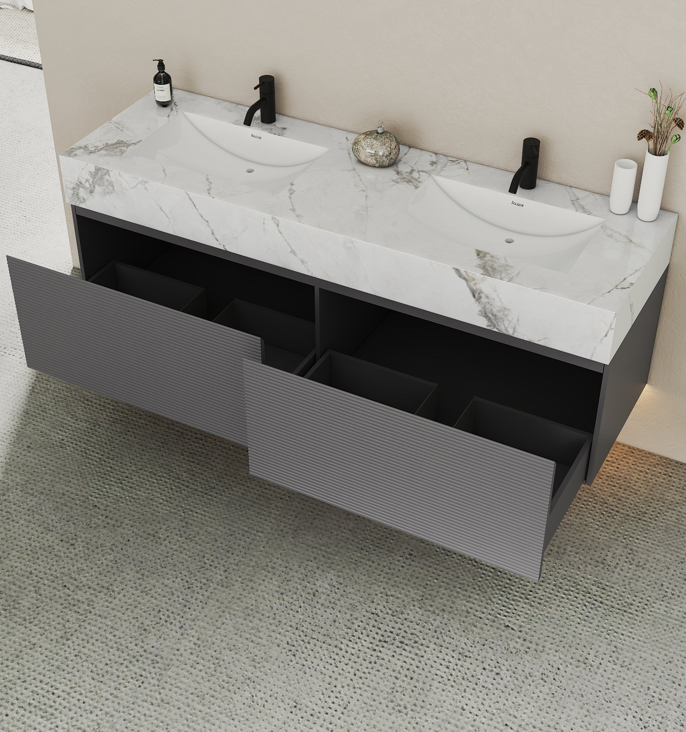 71'' Stone Top with Dark Gray Engineered Wood Floating Bathroom Vanity - Vanity71" x 22.5" NeoNova Decor