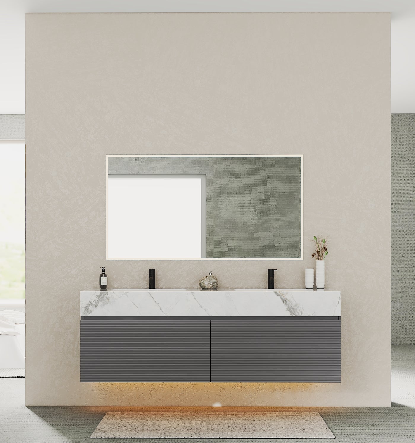 71'' Stone Top with Dark Gray Engineered Wood Floating Bathroom Vanity - Vanity71" x 22.5" NeoNova Decor