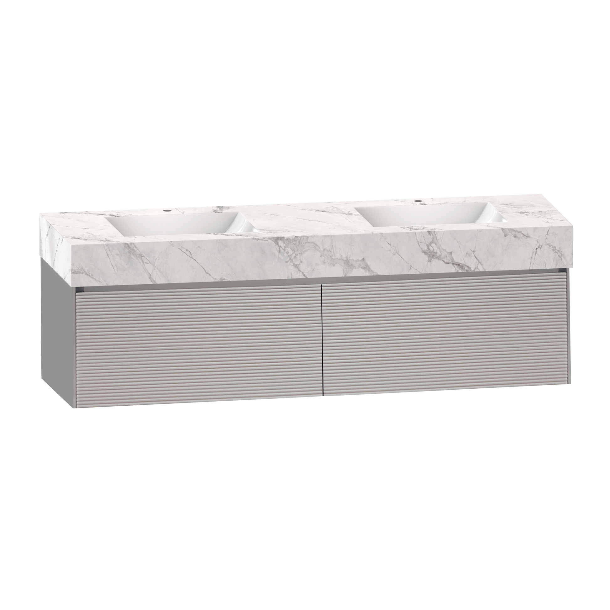 Close-up of Blum soft close hinge on 71 inch floating double sink vanity