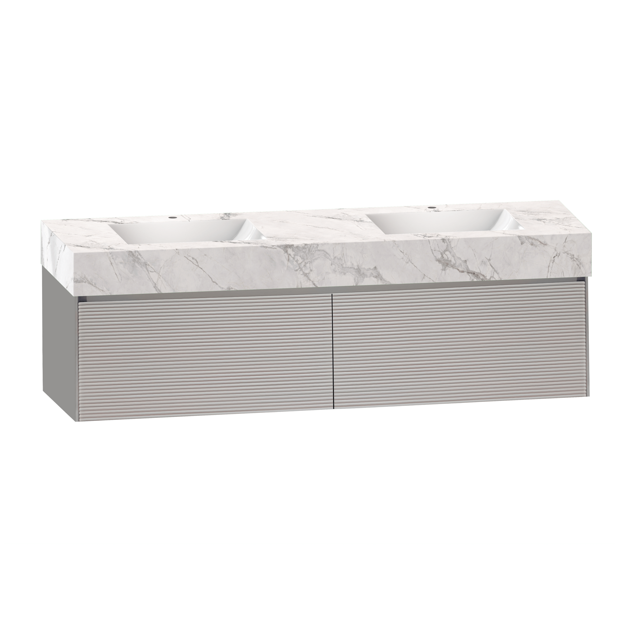 Close-up of Blum soft close hinge on 71 inch floating double sink vanity