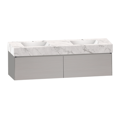 Close-up of Blum soft close hinge on 71 inch floating double sink vanity