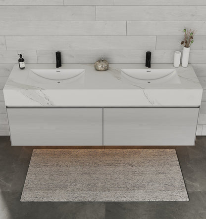 71'' Stone Top with Light Gray Engineered Wood Floating Bathroom Vanity - Vanity71" x 22.5" NeoNova Decor