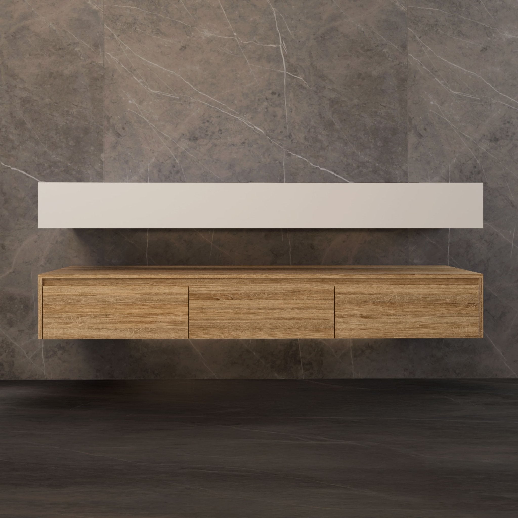 71" Wall Mount Bathroom Vanity - Stone Integrated Basin & Plywood Cabinet - VanityLight Oak