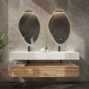 71" Wall Mount Bathroom Vanity - Stone Integrated Basin & Plywood Cabinet - VanityLight Oak