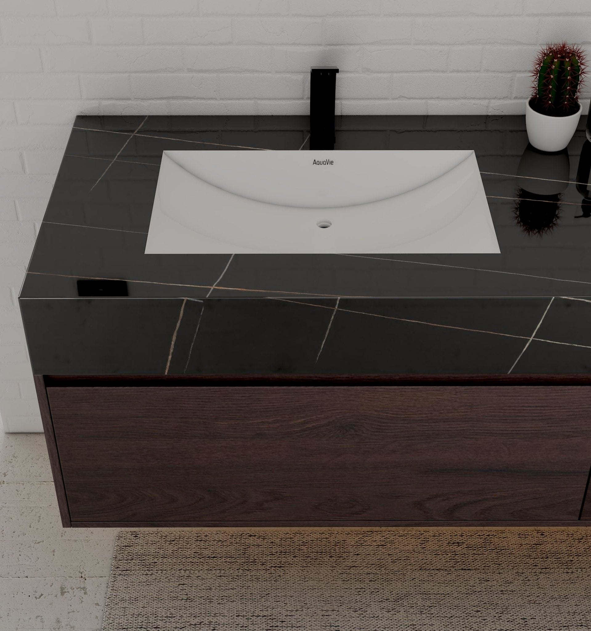 71" Walnut Double Sink Stone Top Two Drawers Floating Bathroom Vanity - VanityWalnut NeoNova Decor