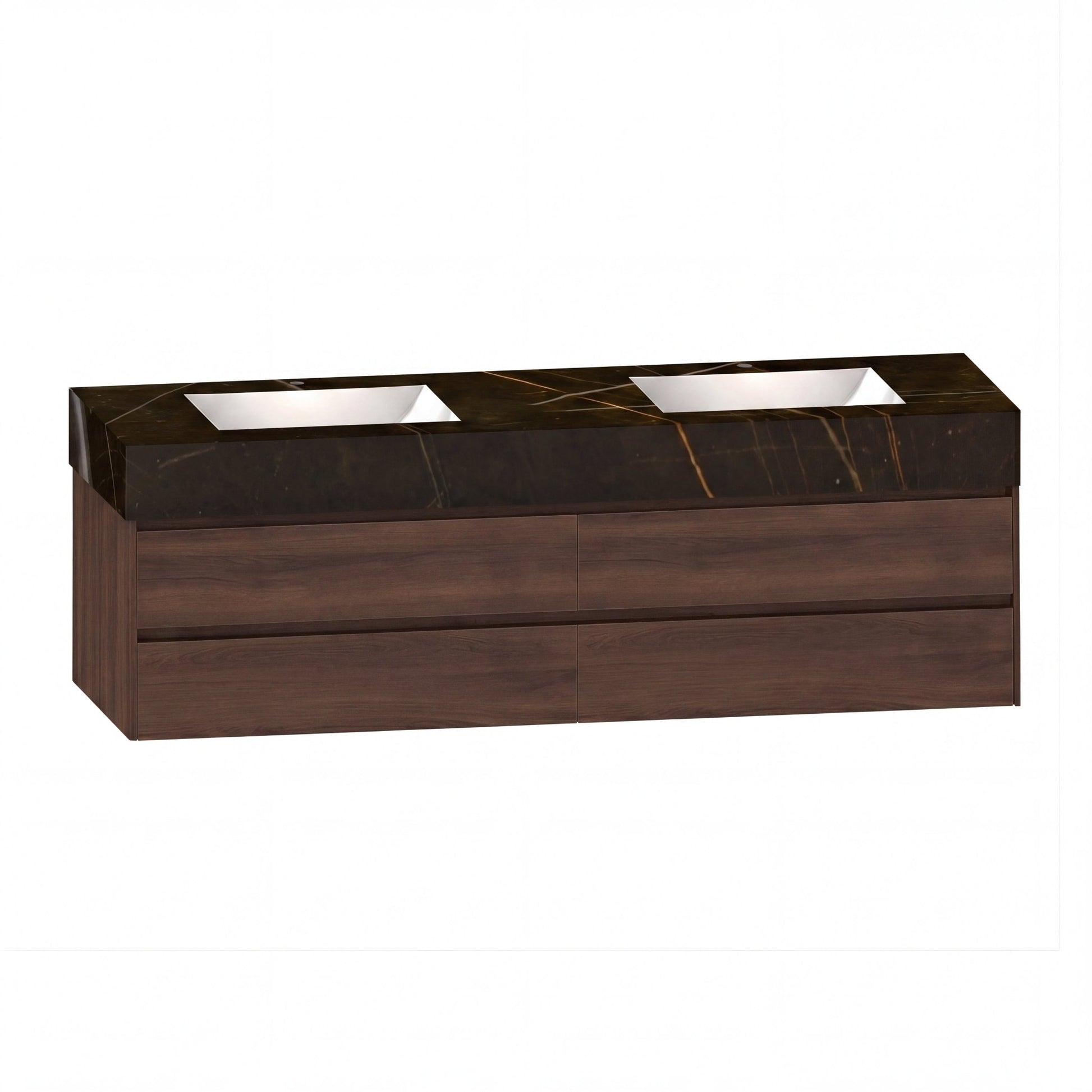 71"，60" Double Sink Sintered Stone Top with Elegant Floating Bathroom Vanity - VanityWalnut