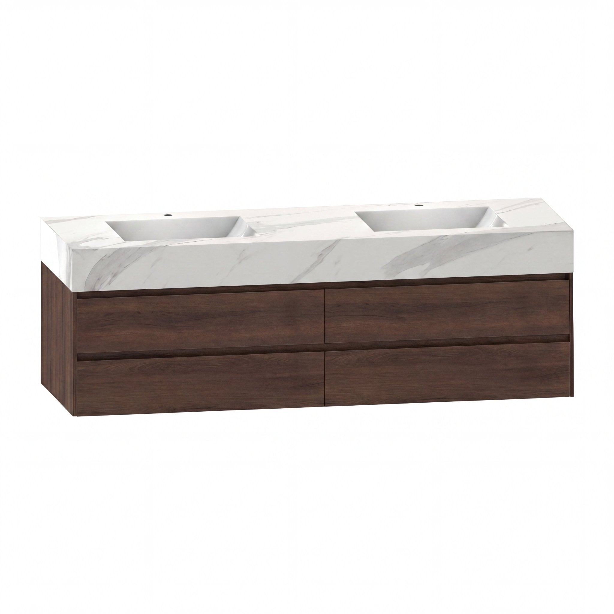 71"，60" Double Sink Sintered Stone Top with Elegant Floating Bathroom Vanity - VanityWalnut