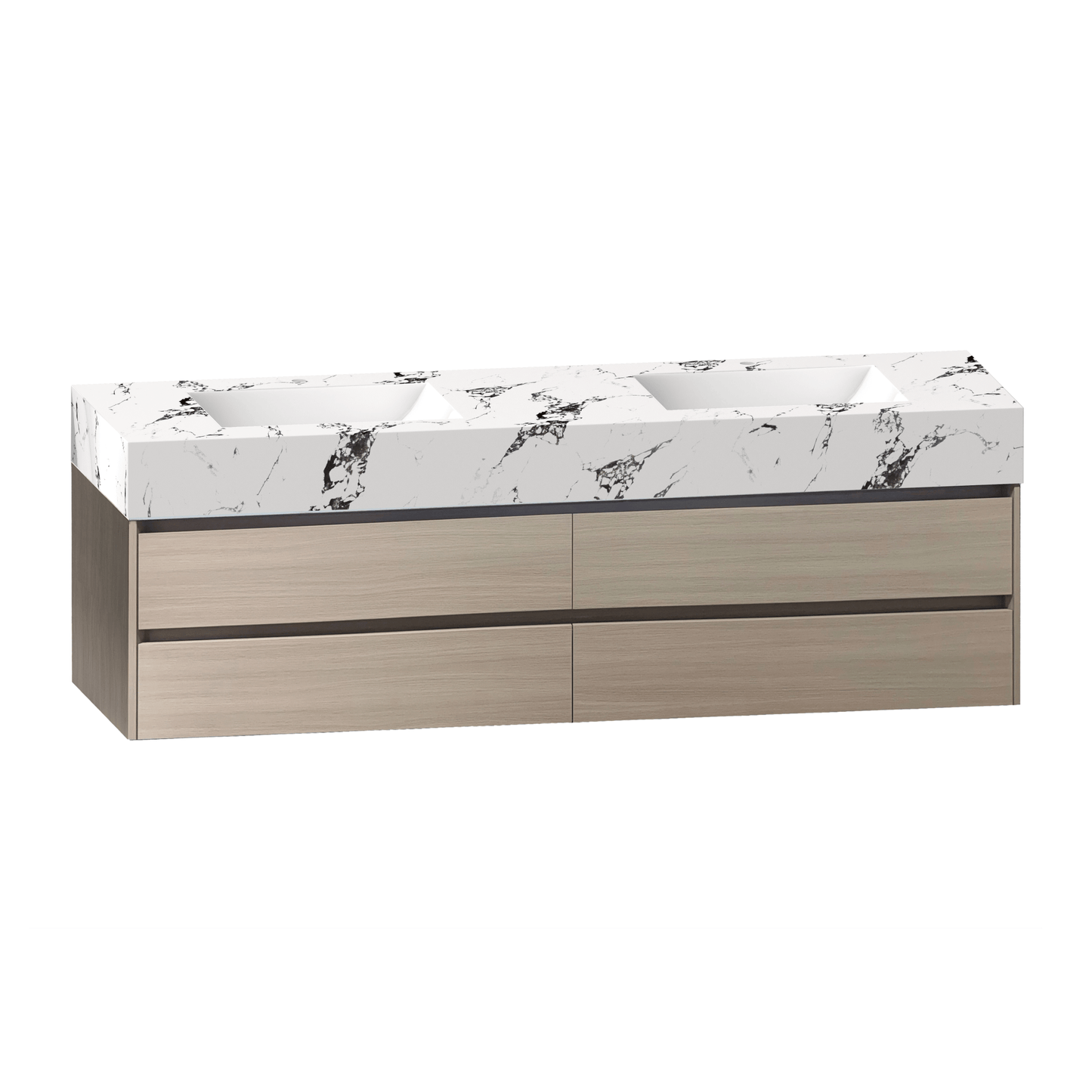 71''，60” Double Sink Sintered Stone Top with Elegant Floating Bathroom Vanity - VanityXTX NeoNova Decor