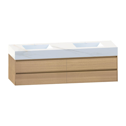 71''，60” Double Sink Sintered Stone Top with Elegant Floating Bathroom Vanity - VanityZMR NeoNova Decor