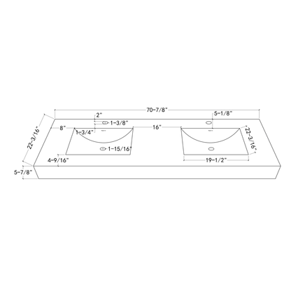 71"/60" Double sink sintered Stone Vanity Top - Various Colors - White Carrara NeoNova Decor