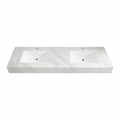 71"/60" Double sink sintered Stone Vanity Top - Various Colors - White Carrara NeoNova Decor