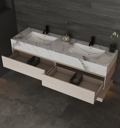 71''，60” Double Sink Stone Top with Hotel - Style Floating Bathroom Vanity - VanityAGHTQ NeoNova Decor
