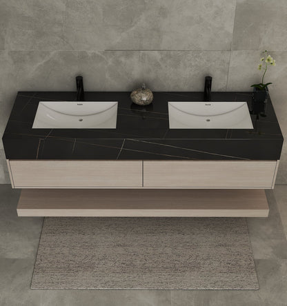 71''，60” Double Sink Stone Top with Hotel - Style Floating Bathroom Vanity - VanityAGHTQ NeoNova Decor