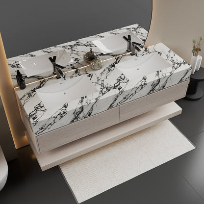 71''，60” Double Sink Stone Top with Hotel - Style Floating Bathroom Vanity - VanityAGHTQ NeoNova Decor