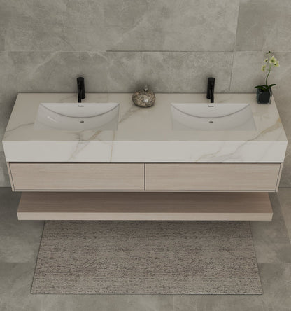 71''，60” Double Sink Stone Top with Hotel - Style Floating Bathroom Vanity - VanityAGHTQ NeoNova Decor