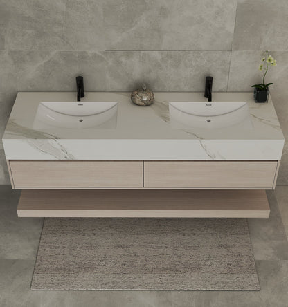 71''，60” Double Sink Stone Top with Hotel - Style Floating Bathroom Vanity - VanityAGHTQ NeoNova Decor