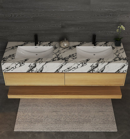 71''，60” Double Sink Stone Top with Hotel - Style Floating Bathroom Vanity - VanityHHT NeoNova Decor