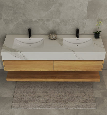 71''，60” Double Sink Stone Top with Hotel - Style Floating Bathroom Vanity - VanityHHT NeoNova Decor