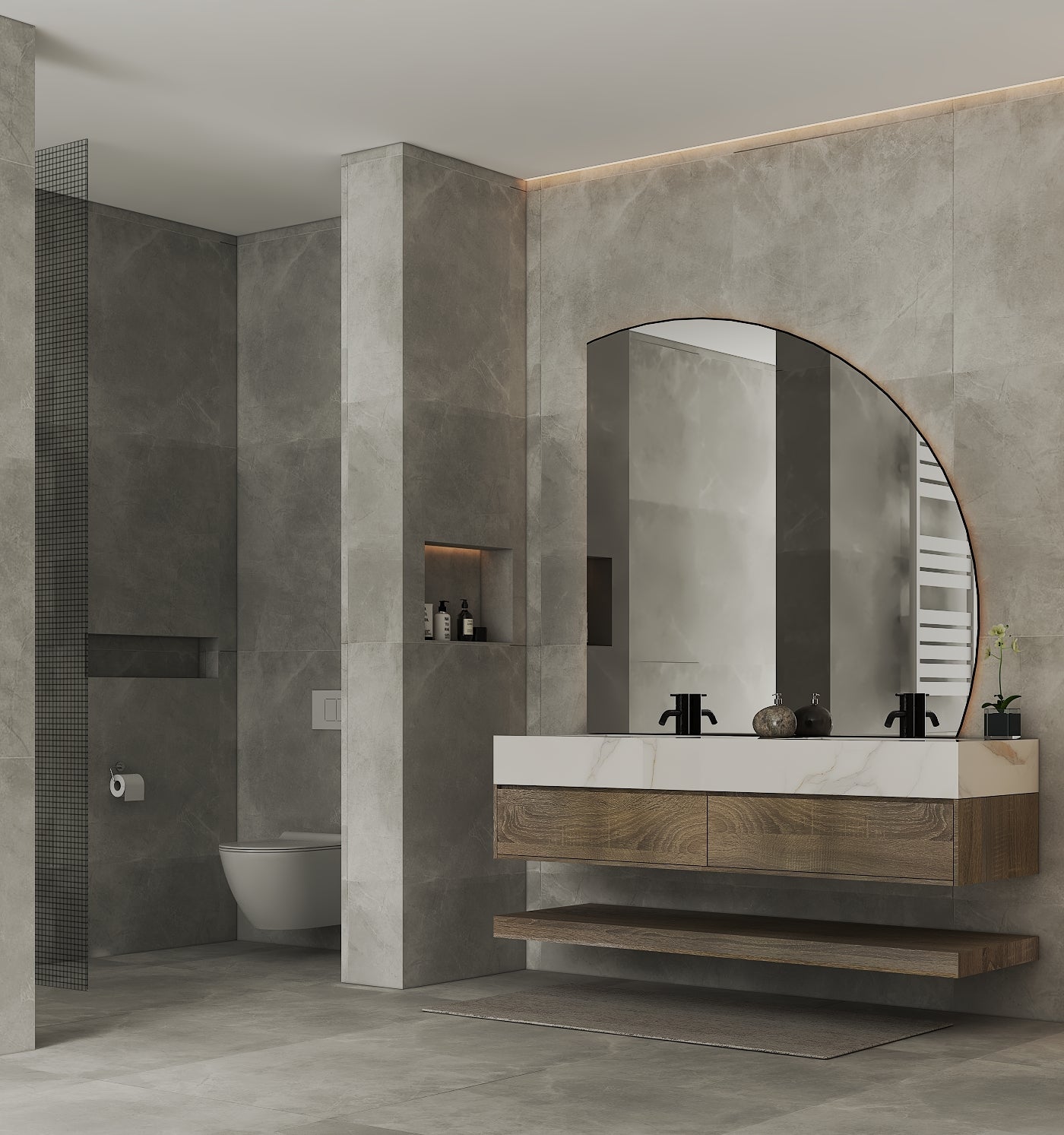 71''，60" Double Sink Stone Top with Hotel - Style Floating Bathroom Vanity - VanityLight Oak