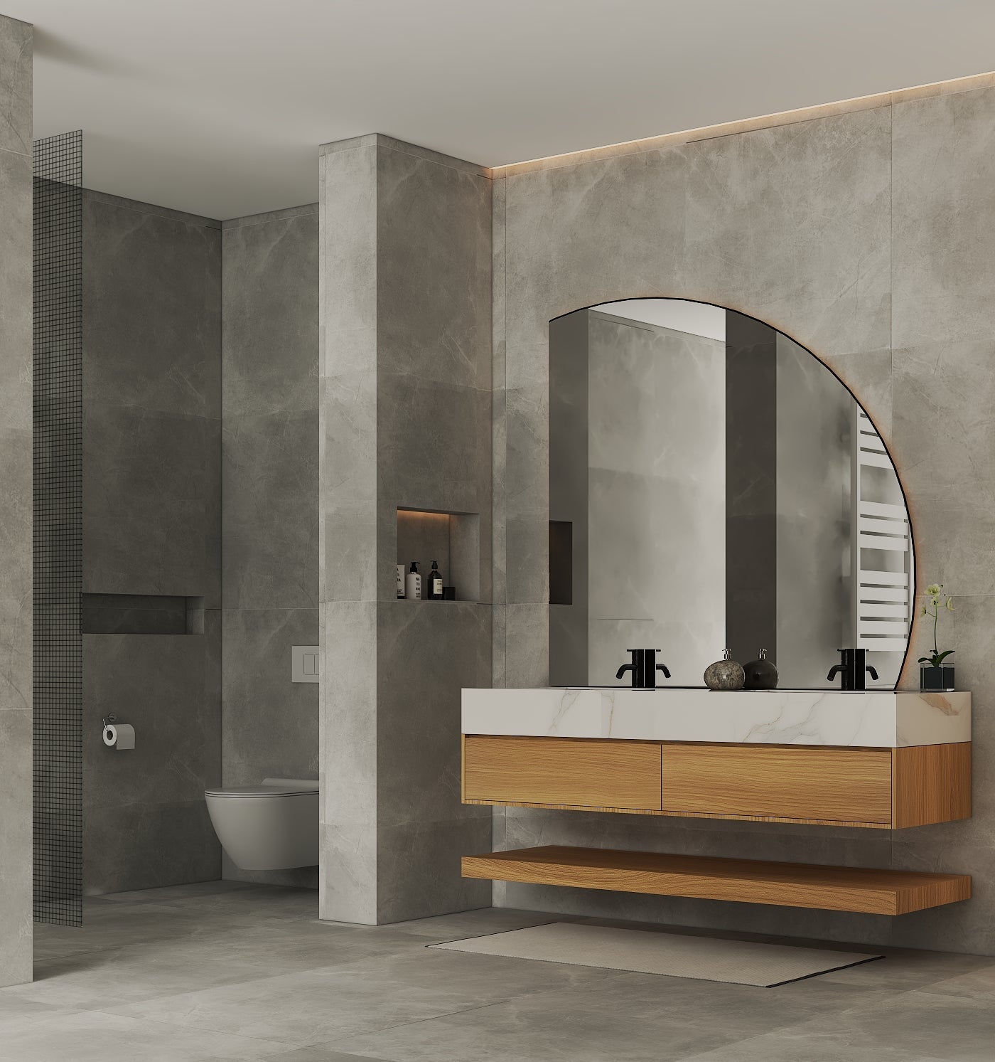 71''，60" Double Sink Stone Top with Hotel - Style Floating Bathroom Vanity - VanityNature Oak