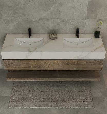 71''，60” Double Sink Stone Top with Hotel - Style Floating Bathroom Vanity - VanityXTX NeoNova Decor