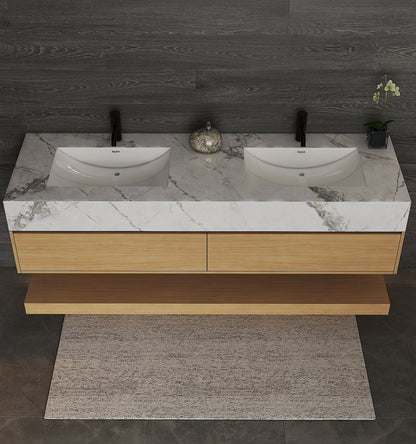 71''，60” Double Sink Stone Top with Hotel - Style Floating Bathroom Vanity - VanityZMR NeoNova Decor