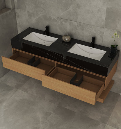 71''，60” Double Sink Stone Top with Hotel - Style Floating Bathroom Vanity - VanityZMR NeoNova Decor