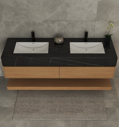 71''，60” Double Sink Stone Top with Hotel - Style Floating Bathroom Vanity - VanityZMR NeoNova Decor