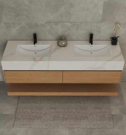 71''，60” Double Sink Stone Top with Hotel - Style Floating Bathroom Vanity - VanityZMR NeoNova Decor
