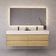 71"，60" Light Oak Double Sink Sintered Stone Top with Elegant Floating Bathroom Vanity -VanityLight Oak