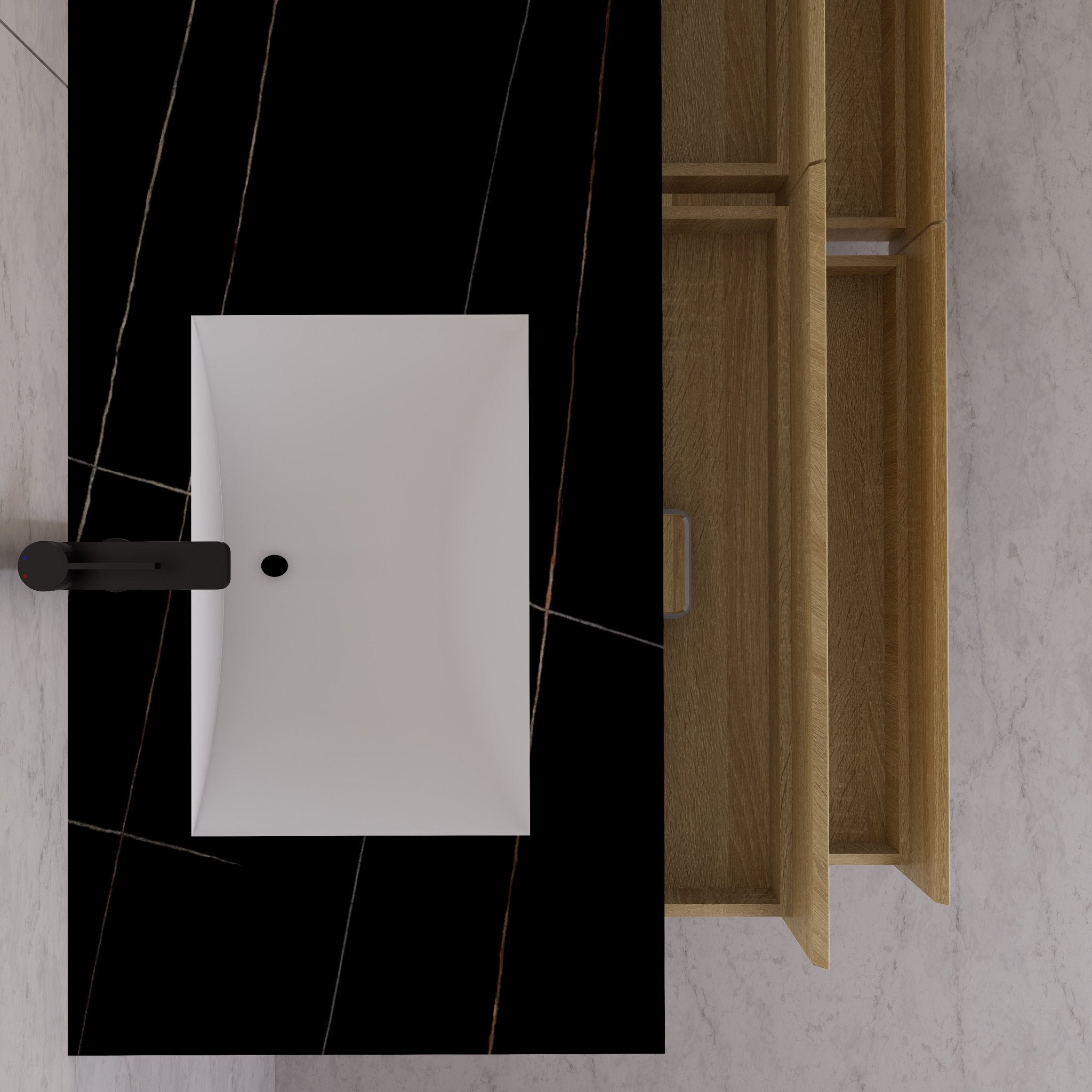 71"，60" Light Oak Double Sink Sintered Stone Top with Elegant Floating Bathroom Vanity -VanityLight Oak