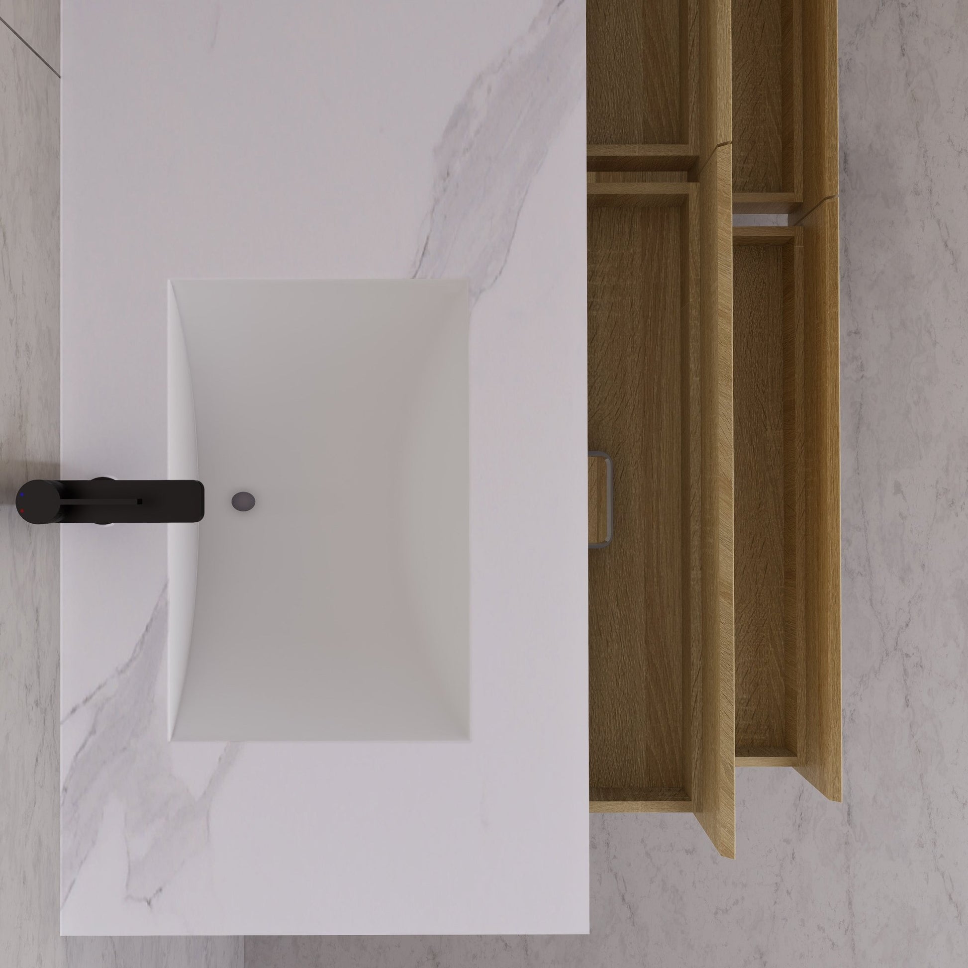 71"，60" Light Oak Double Sink Sintered Stone Top with Elegant Floating Bathroom Vanity -VanityLight Oak