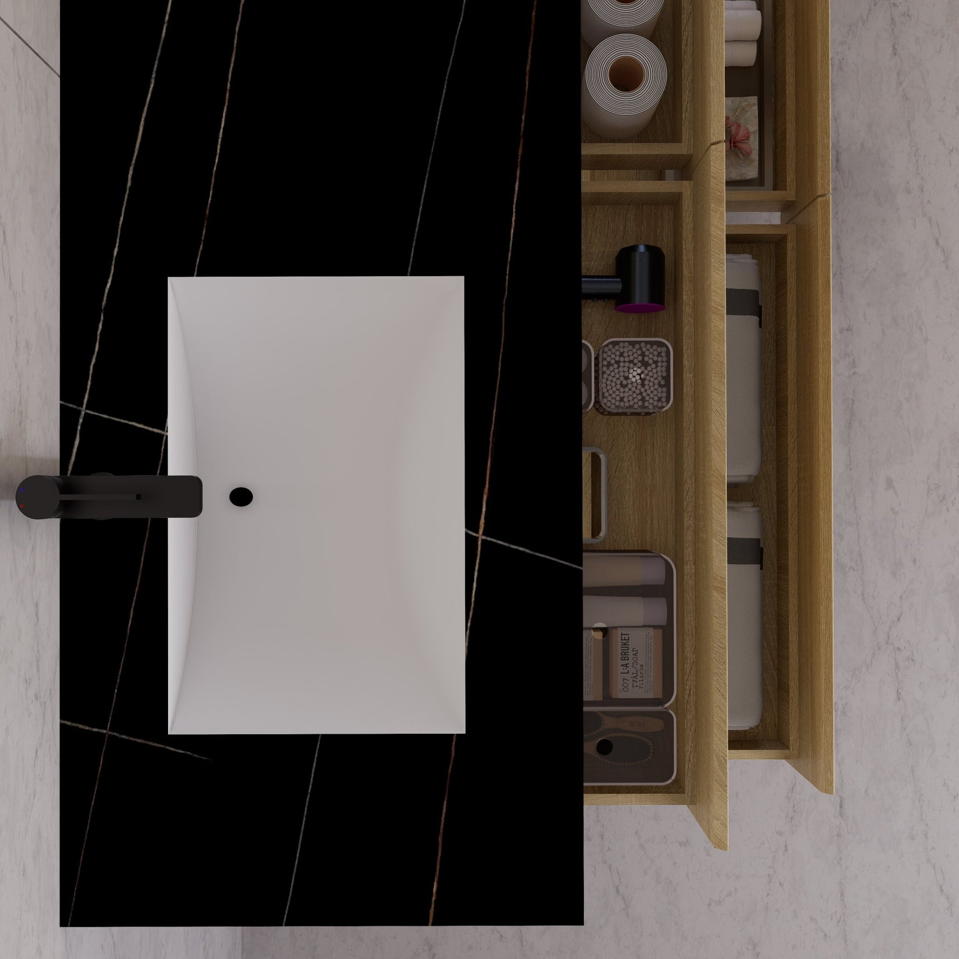 71"，60" Light Oak Double Sink Sintered Stone Top with Elegant Floating Bathroom Vanity -VanityLight Oak