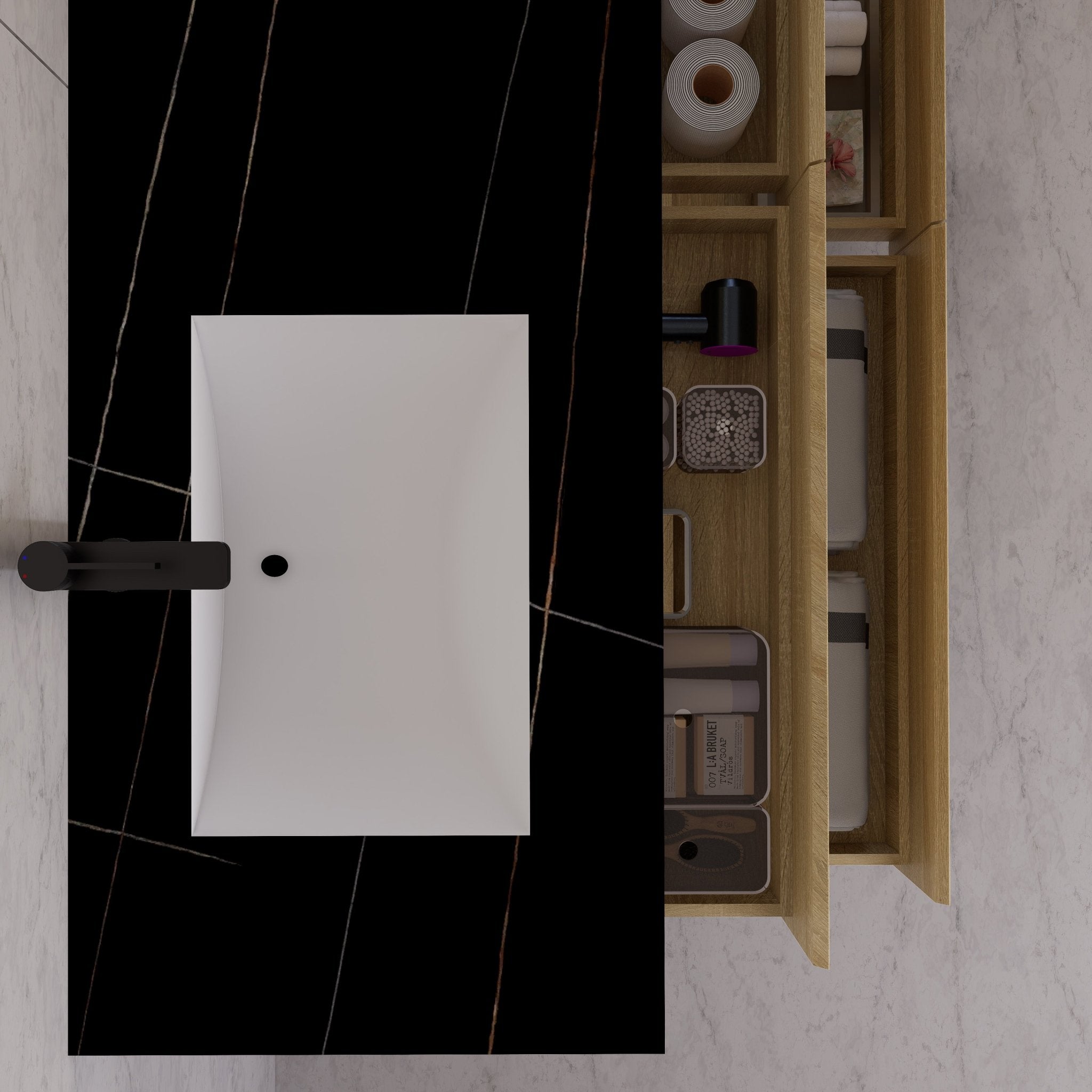 71"，60" Light Oak Double Sink Sintered Stone Top with Elegant Floating Bathroom Vanity -VanityLight Oak