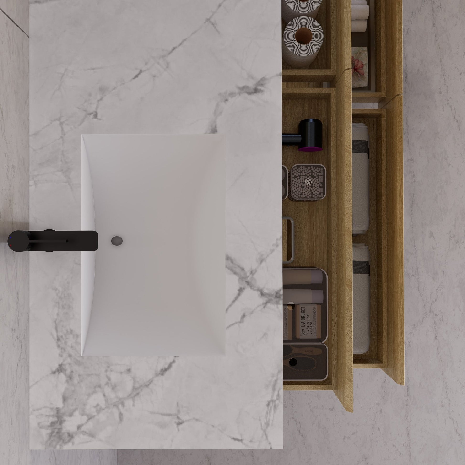 71"，60" Light Oak Double Sink Sintered Stone Top with Elegant Floating Bathroom Vanity -VanityLight Oak