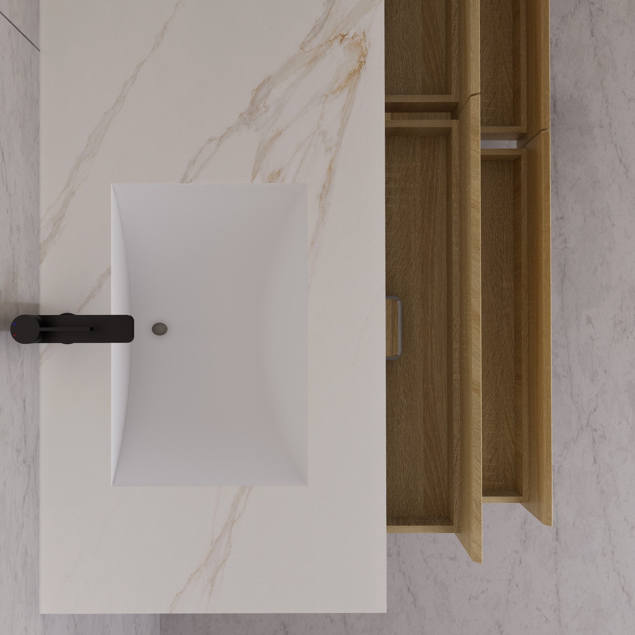 71"，60" Light Oak Double Sink Sintered Stone Top with Elegant Floating Bathroom Vanity -VanityLight Oak
