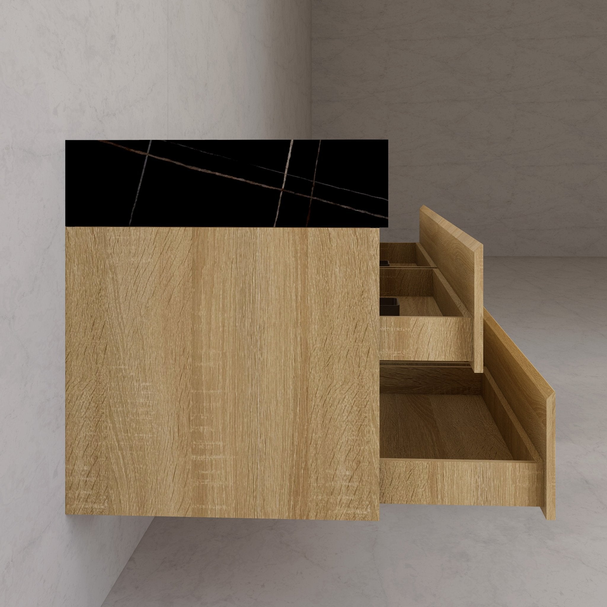 71"，60" Light Oak Double Sink Sintered Stone Top with Elegant Floating Bathroom Vanity -VanityLight Oak