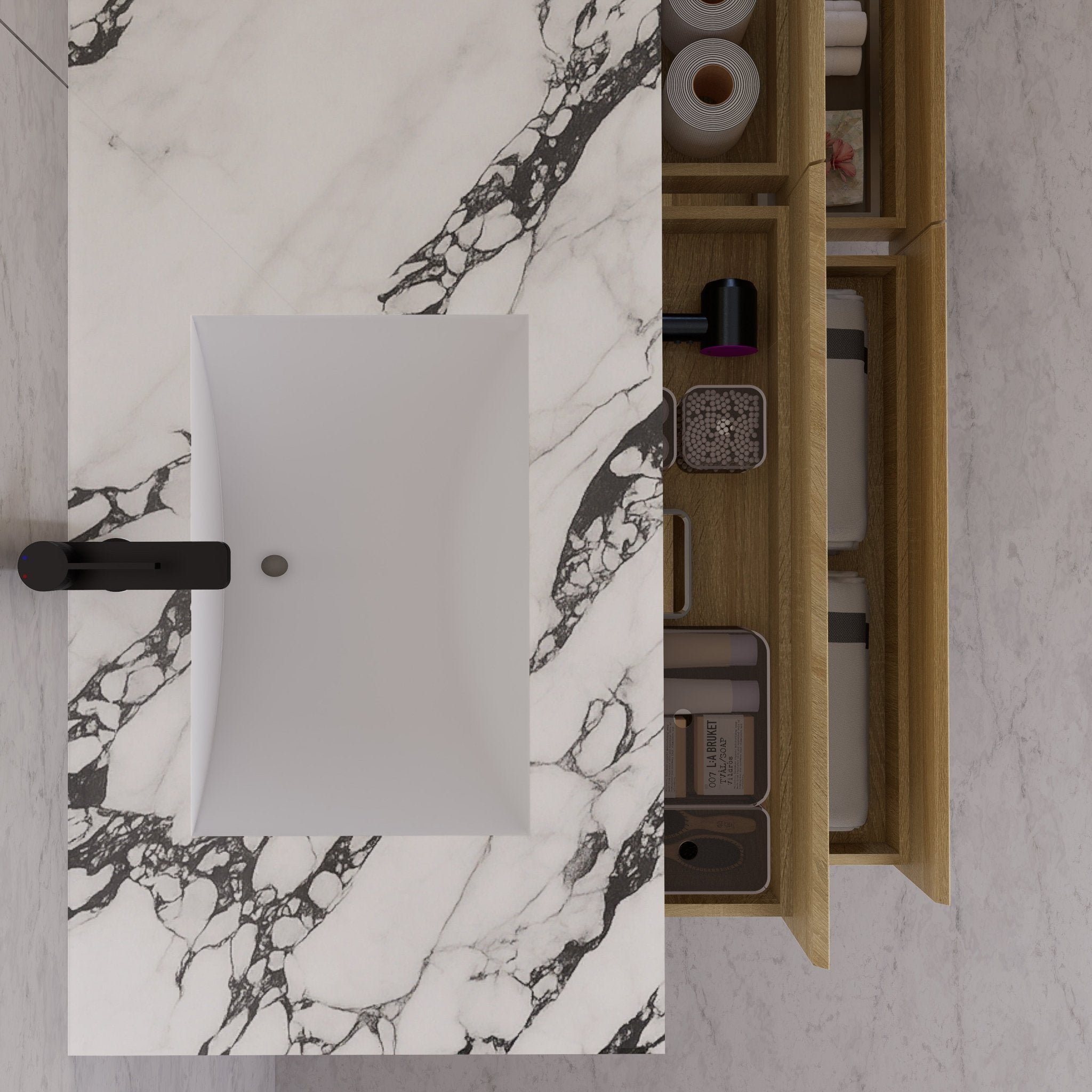 71"，60" Light Oak Double Sink Sintered Stone Top with Elegant Floating Bathroom Vanity -VanityLight Oak