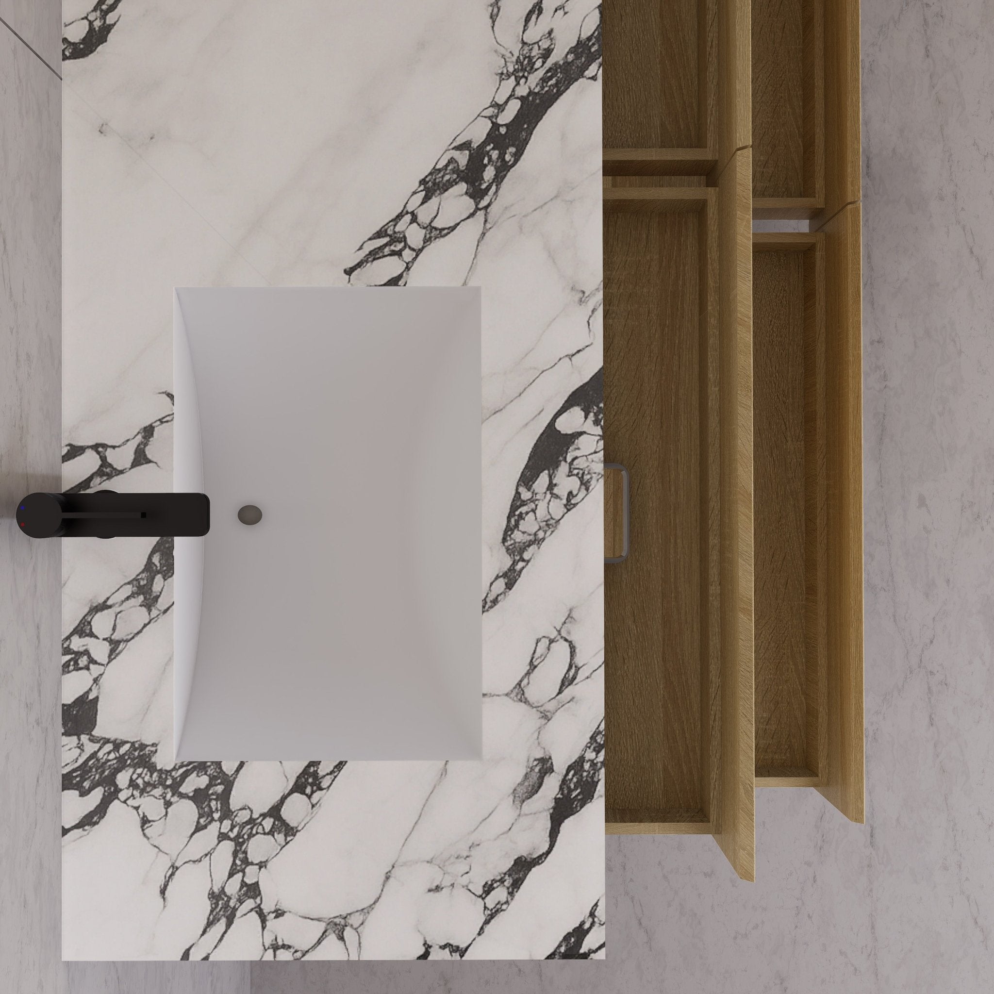 71"，60" Light Oak Double Sink Sintered Stone Top with Elegant Floating Bathroom Vanity -VanityLight Oak
