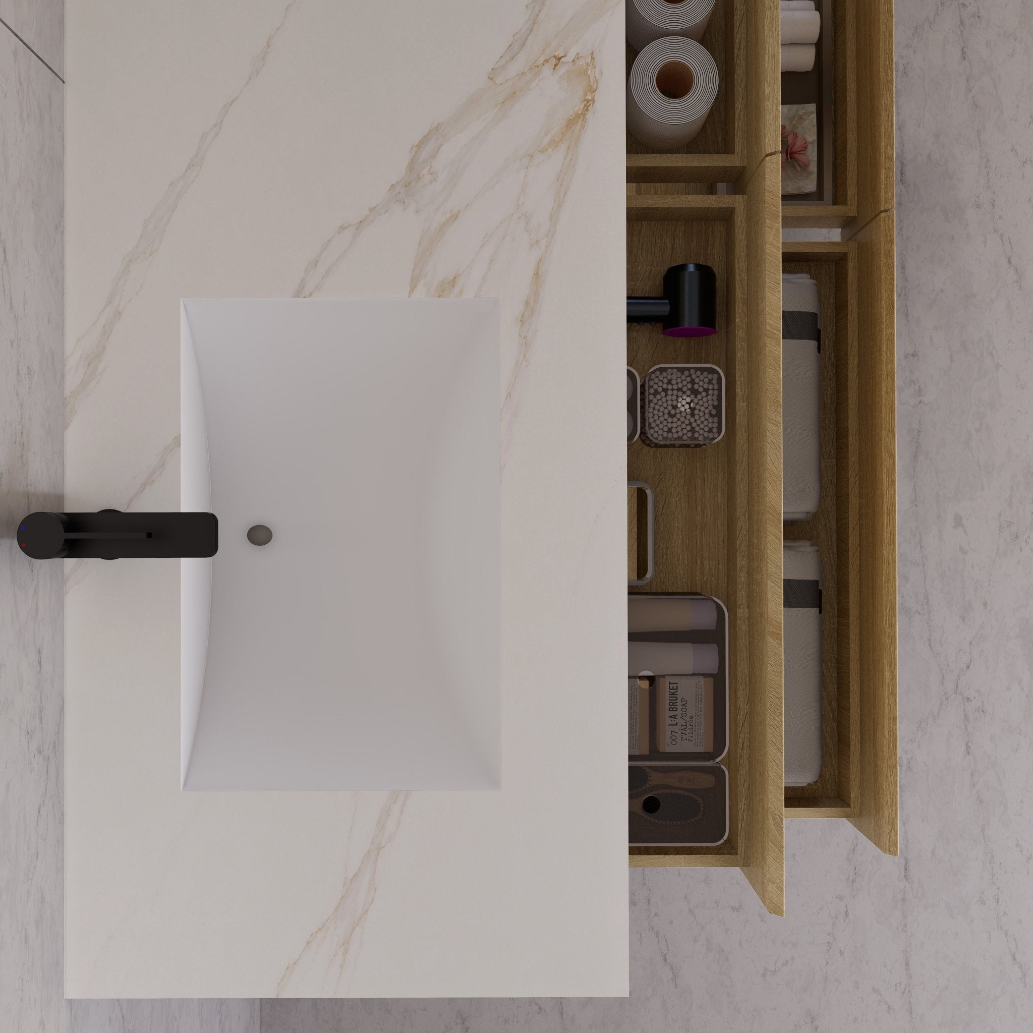 71"，60" Light Oak Double Sink Sintered Stone Top with Elegant Floating Bathroom Vanity -VanityLight Oak