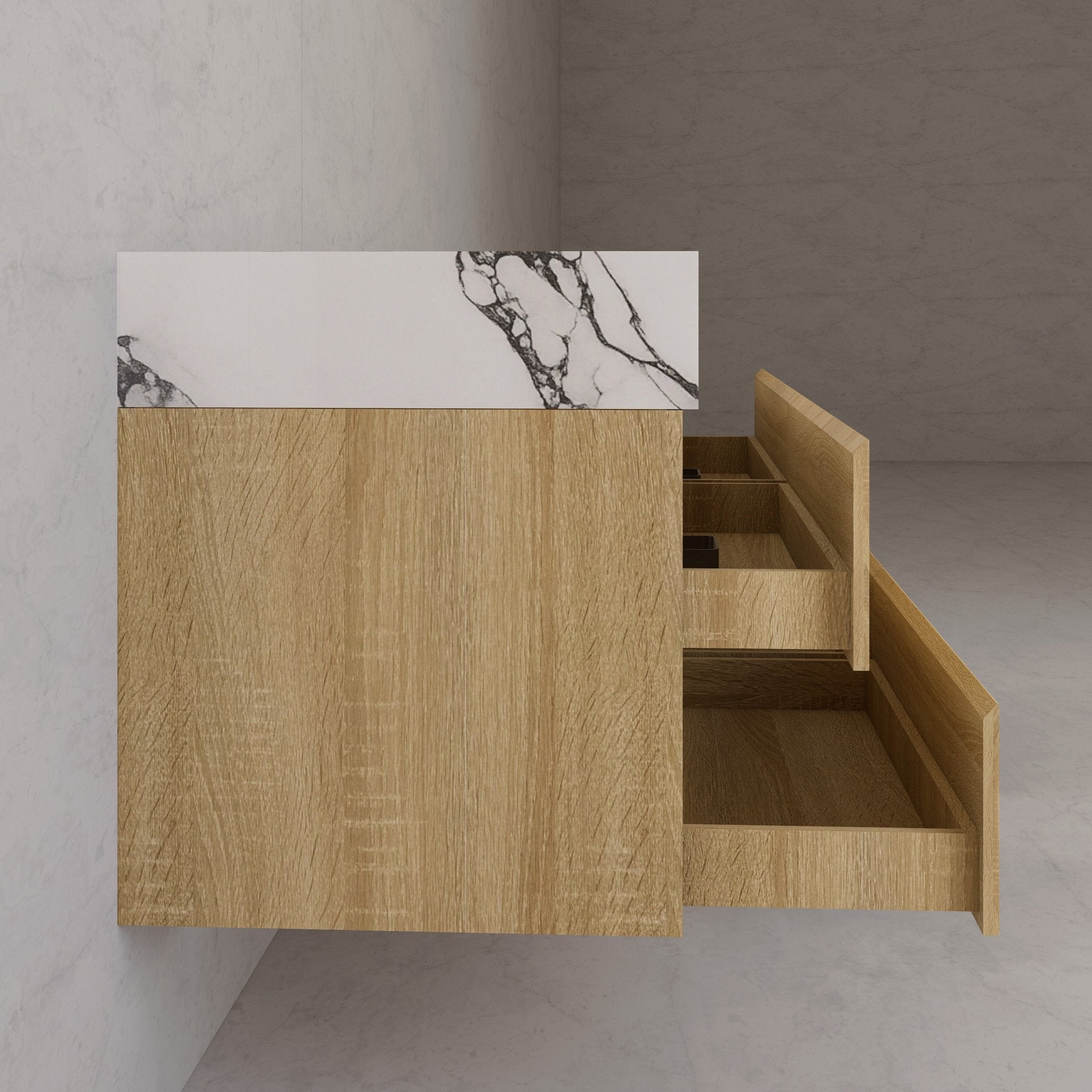 71"，60" Light Oak Double Sink Sintered Stone Top with Elegant Floating Bathroom Vanity -VanityLight Oak