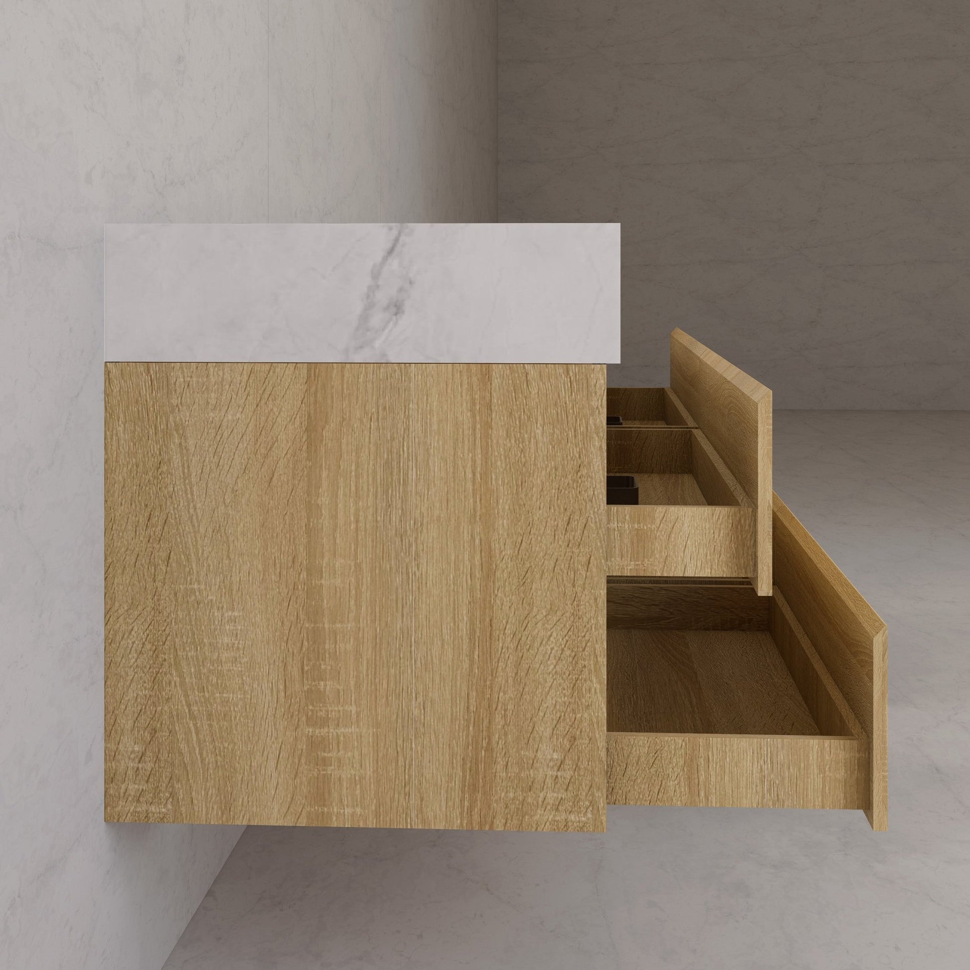 71"，60" Light Oak Double Sink Sintered Stone Top with Elegant Floating Bathroom Vanity -VanityLight Oak