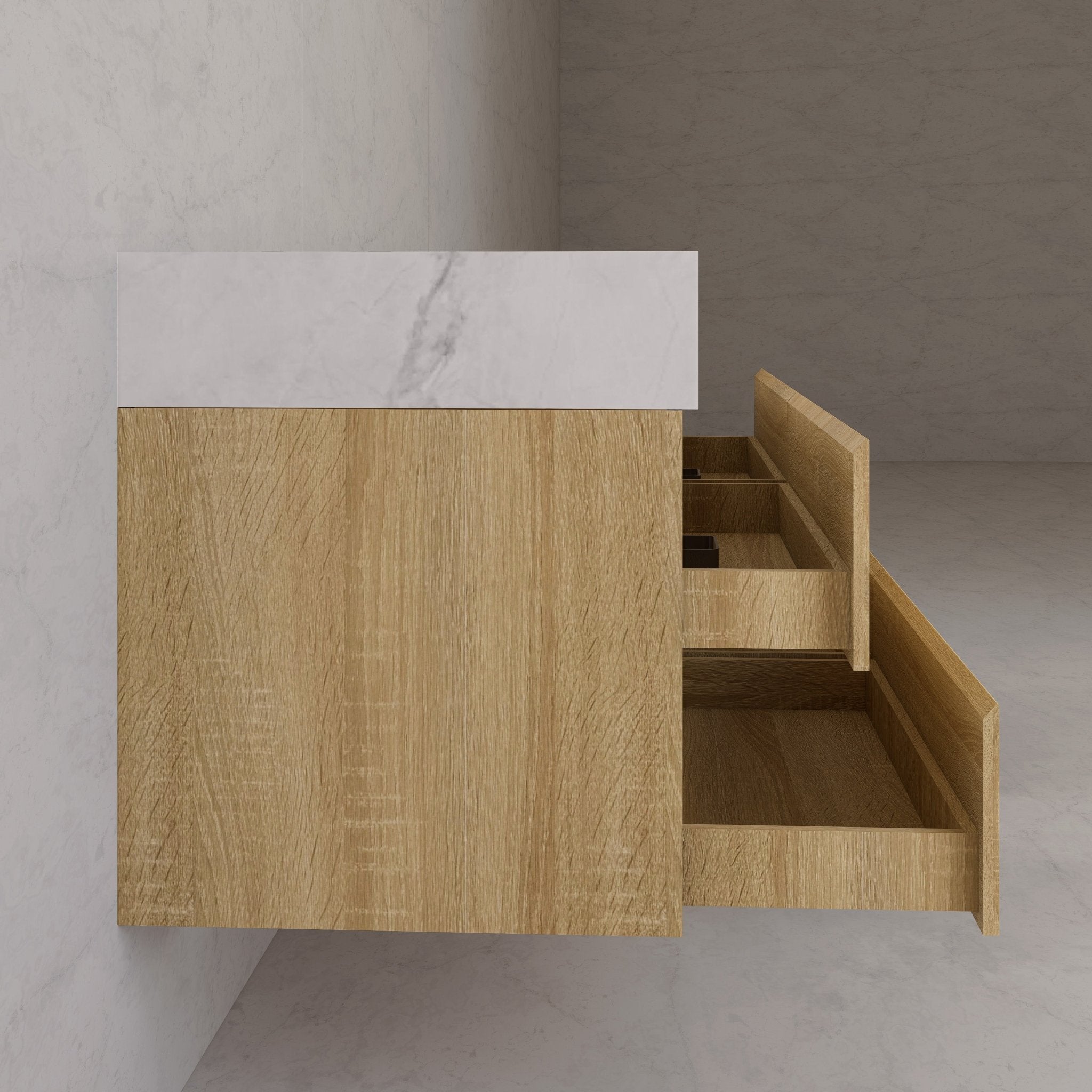 71"，60" Light Oak Double Sink Sintered Stone Top with Elegant Floating Bathroom Vanity -VanityLight Oak